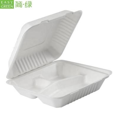 China 3-Com Biodegradable Green Easy Disposable Take Away Bio Paper Clamshell Food Container Packaging Bento Lunch Box for sale