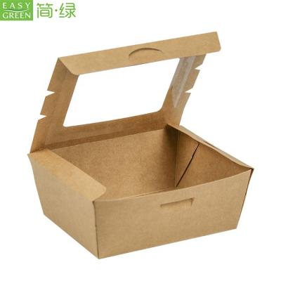 China Disposable Kraft Paper Take Out Food Container Boxes Restaurants Kraft Lunch Box Sturdy Salad Takeout Containers for sale