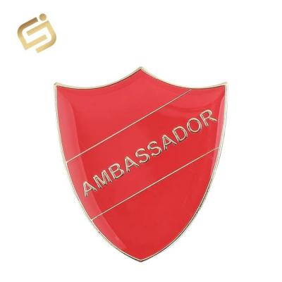 China Custom Europe Manufacturer Blank Brand Logo ID Promotion Gold Shield Engraved Magnetic Club Name Garment Metal Enamel Metal Lapel Pin Brass Badges for sale