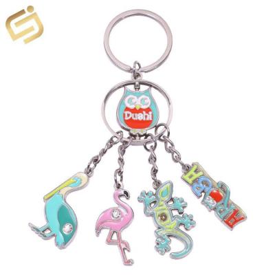 China Custom made animal luxury soft hard enamel flimingo gecko faux stone enamel metal soft keychains for sale