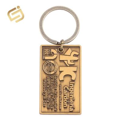 China Retro Low Price Smooth Custom Antique Metal Engraved Rectangle Shape Gold Key Chain for sale