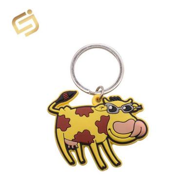 China Exquisite Custom Non-Toxic Tasteless Cartoon Animal Souvenir Design Safety Cattle Frighten Soft PVC Key Chain for sale