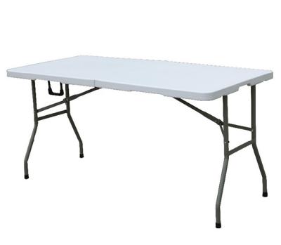 China Durable Low Price Kitchen Folding Table Steel White Portable Outdoor Camping 152 Cm Long for sale