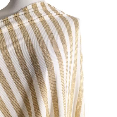 China Metallic gold stripe white metallic stretch ribbed knit lurex fabric for women wear for sale