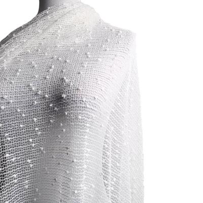 China Pure White See The Warp Knitting Mesh Fabric With Transparent Sequin For Garment Making for sale