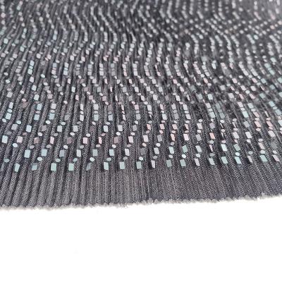 China Navy metallic sheen pleated moonlight metallic knitted fabric with wave sequin for dress for sale