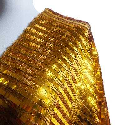 China Small metallic gold rectangle sequin on polyester mesh plain piano sequin fabric wholesale for sale