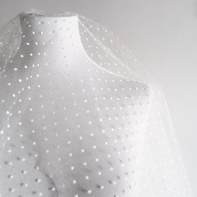 China Metallic White Diamond Fishnet Solid Organza Tulle With Dot Flocking For Bridal Wear for sale