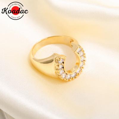 China CLASSIC Fashion Chunky 18 Gold Plated Horseshoe Start Crystal Adjustable Women Rings Heart Set for sale