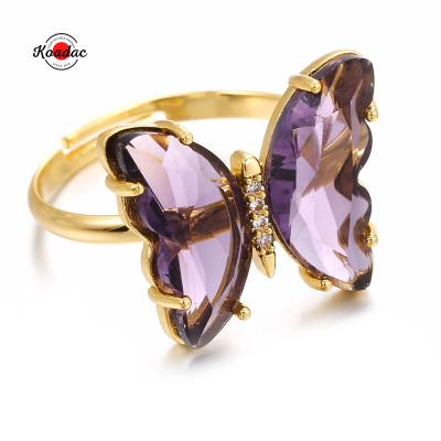 China CLASSIC Fashion 18k Crystal Brass Rings Women Butterfly Gold Plated Crystal Luxury Adjustable Rings for sale