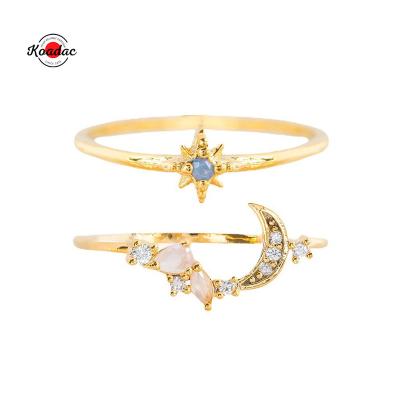 China CLASSIC Tasty Gold Filled Brass Moonstone Rings Women's Crystal Gemstone Celestial Moon Adjustable Rings Set for sale