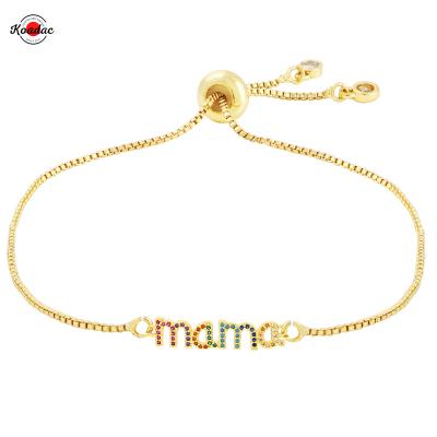 China Brass Bangle Zircon Mom Charm Box CLASSIC Gold Plated Adjustable Chain Bracelet For Mother's Day Gift for sale