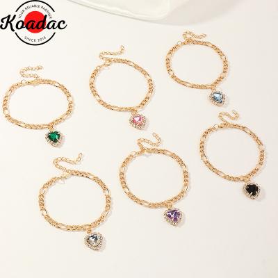 China CLASSIC Crystal Gemstone Heart Charms Bracelet 18K Gold Adjustable Love Bracelet for sale