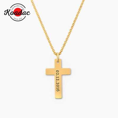 China CLASSIC Sterling Silver Engraved Charm Gold Cross Necklace Men Women Name Plate Personalized Necklace Custom Pendant for sale