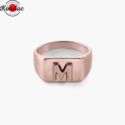 China Rose Gold Plated Embossed Chunky CLASSIC Rings Custom Initial Letter 925 Sterling Silver Hiphop Rings for sale