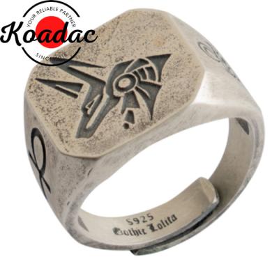 China Custom CLASSIC Retro Chunky Eye of Horus Engraved Adjustable Rings Egypt Punk Biker S925 Sterling Silver Mens Ring for sale