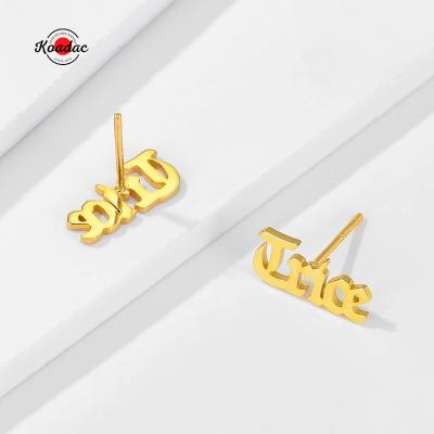 China Custom Name 925 Sterling Silver Stud Earrings Fashion Heart Crystal Gold Plated Women Luxury Earrings for sale