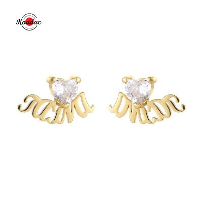 China Custom Name 925 Sterling Silver Stud Earrings Fashion Heart Crystal Gold Plated Women Luxury Earrings for sale