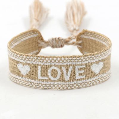 China Ethnic Ethnic Embroidered GOLD Adjustable Size Tassel Woven Bracelets LOVE Friendship Bracelet Strap Bracelet for sale