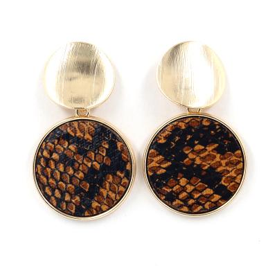 China New CLASSIC Faux Snake Skin Snakeskin Leather Effect Alloy Round Stud Earrings Fish Scale Leather Earrings For Women for sale