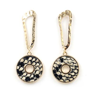 China New FASHIONABLE Faux Reptile Snakeskin Pattern PU Patch Leather Effect Around Dangle Earrings Fish Scale Leather Earrings For Girls for sale