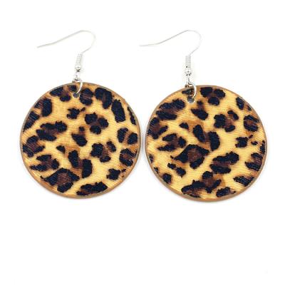 China TRENDY Cheap Wholesale Fashion Jewelry Round Shaped Leopard Print Ear Hook PU Leather Trim Earrings For Women Mixed Color Group 3 for sale