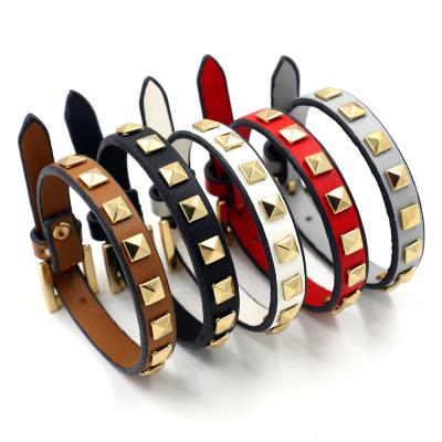 China Punk 5 colors punk gold rivets ladies simple circle PU leather belt bracelets available 8 style for sale