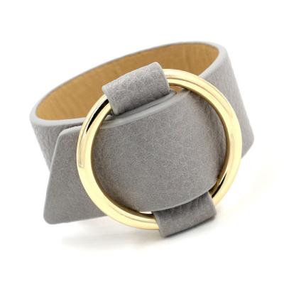 China TRENDY Punk Style Adjustable Opening Metal Ring PU Leather Wide Bracelets For Women 5 Colors Options for sale