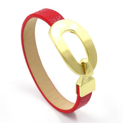 China FASHIONABLE Simple Pattern Lychee Gold Alloy Buckle Fashion Girls' PU Leather Bracelets Gifts 10 Colors Options for sale