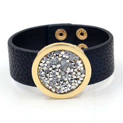 China Fashion TRENDY European Jewelry PU Bracelet Multicolor Wide Leather Ladies Break Diamond Cuff Bracelets for sale