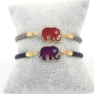 China KUNIU New FASHIONABLE Thermochromic Jewelry Bangle Adjustable Genuine Leather Elephant Woven Bracelets For Women for sale