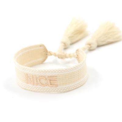 China Show Wedding Gift Romantic Promotional Jewelry Embroidered LOGO Ribbon Wrist Band Men and Women Personality Tassel Bracelets for sale