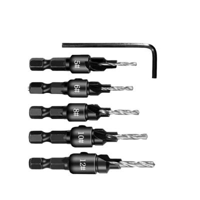 China 5pcs Countersink Wood Drill Bits Set Hss Woodworking Holes Driver For Screw Sizes #5 #6 #8 #10 #12 for sale