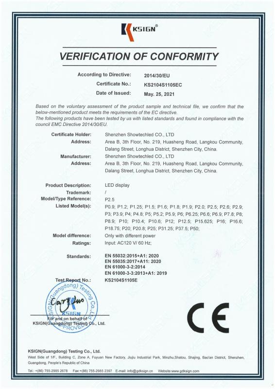 Certificate for Energy Conservation - Shenzhen Showtechled Co., Ltd.