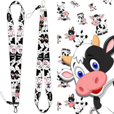 China Funny Cartoon Lilangda Cow Lanyard Key Phone Holder Neck Strap With Cow Animal Print Cloth Ribbon Keychain Card Strap Key Chain for sale