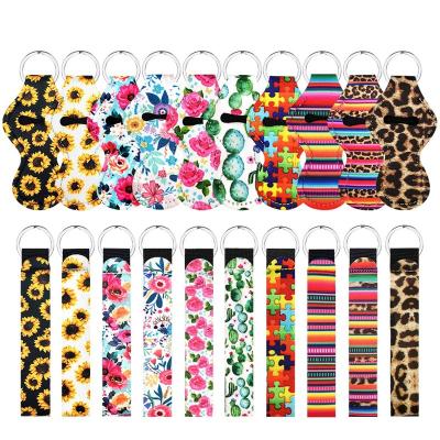 China Factory Cheap Custom Neoprene Ring Key Chain Sleeve Lip Gloss Lip Balm Sublimation Holder Metal Lilangda Lip Balm Stick Key Chain for sale