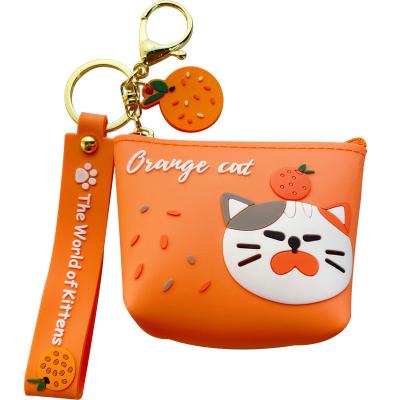 China Lilangda Cartoon Orange Cat Soft PVC Cute Yellow Blue Mini Backpack Keychain Coin Purse 2021 New Style Soft Girls for sale