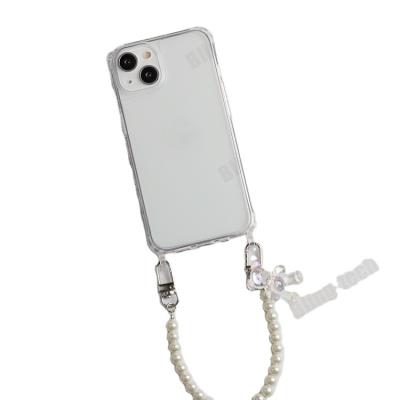 China New Arrival Bracelet Strap Pearl Shockproof Chain With Clasps Snap Hook Clasps Stylish Cute Bear Hybrid Clear Cross - Body Phone Case For iPhone SE3 for sale