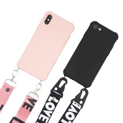 China Portable Soft Pink Black Necklace Case With Carabiner Lanyard For iPhone 6/7/8/2019 New Model 11 for sale