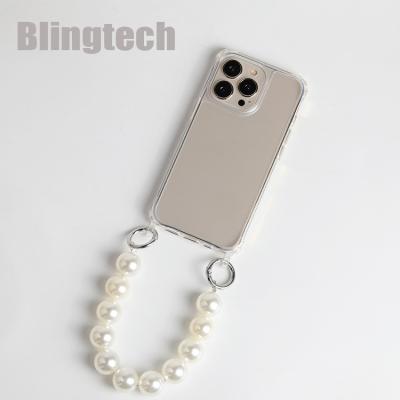 China Shockproof Factory Wholesales Item Clear Cross - Body Phone Case With Pearl Chain Custom Design Decoration For Woven For iphone Case for sale