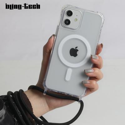 China Hot Selling Shockproof Crystal Transparent Case For Magsafe Anti-drop Stylish Phone Case With Necklace Phone Shell Case For iPhone 13 Models for sale