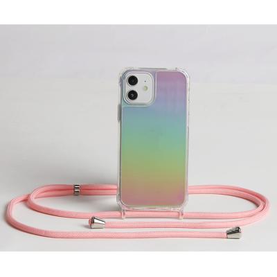 China Newest Rainbow Color Shockproof Holographic Case with Buckle TPU+PC with Detachable Polyester Cord Easy Change Design for iPhone Model for sale