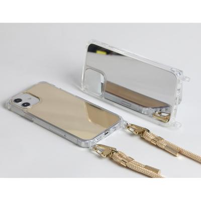 China Shockproof Clear Mirror Cross - Body Phone Case TPU+Acrylic Hands Free Custom Style With Snap Hooks PPM Fasten Gold Color For iPhone 13 for sale