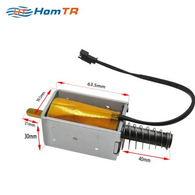 China HomTR DC 12v 24v 35mm Open Frame Long Stroke Reciprocating Electric Solenoid Solenoid Small Pull HTO-1264HAC for sale