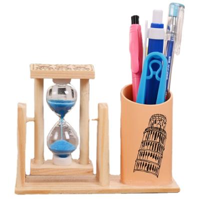 China Eco-friendly product three special special wooden color promotion gift kindergarten students promotion gift pen holder pen hourglass random mix A829 for sale