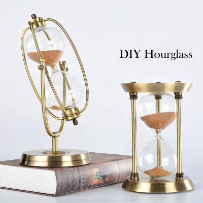 China Fillable Modern Custom Empty Hourglass DIY Antique Metal Opens Brass Hour Wedding Sand Timer Glass Clock for sale