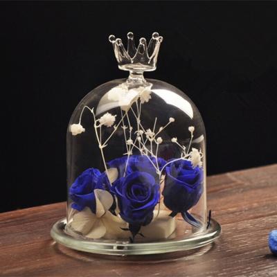 China Europe manufacturer direct selling European originality DIY style crown glass dome flower cake cover transparent microlandscape vase for sale