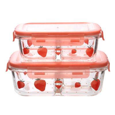 China Best Decal Pattern Glass Present Microwavable Meal Containers Airtight Food Storage Container for sale