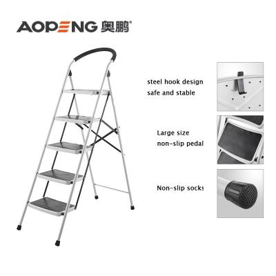 China Folding Ladders Safety Household Lightweight Folding 5 Step Ladder Steel Rung for sale