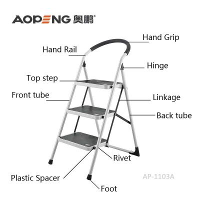 China Folding Ladders Safety Light Weight 3 Step Household Folding Ladder Steel Rung for sale